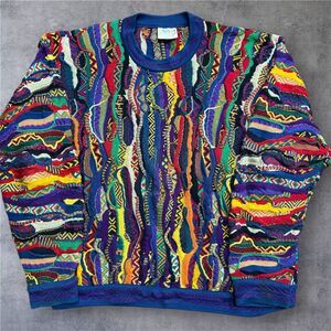 COOGI Australia Vintage 3D Knit Multicolor Cotton Crewneck Sweater Mens Size XL